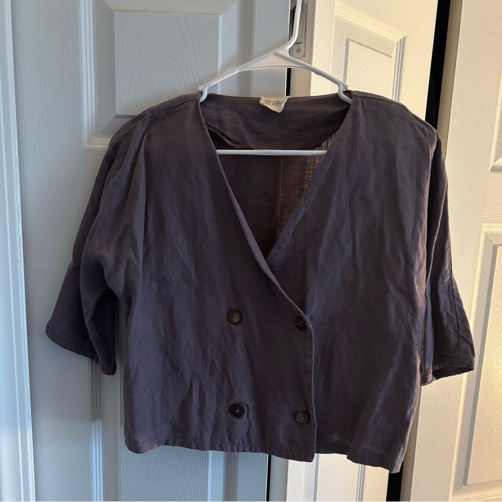 Linen Handmade studio crop shirt
